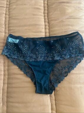 Simone Perele Lace Embroidered Bikini Panty - Teal new without tags